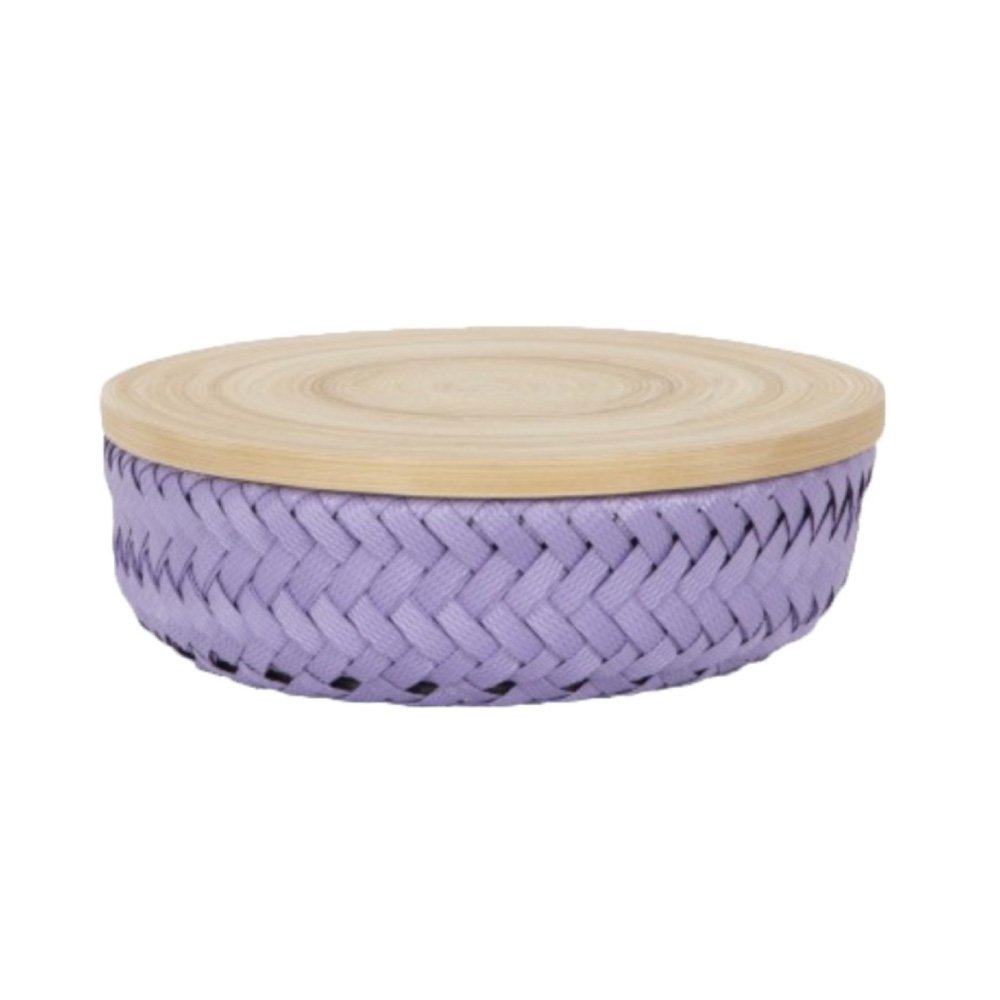 HANDEDBY Wonder - Round basket avec couvercle bambou XS lilas foncé